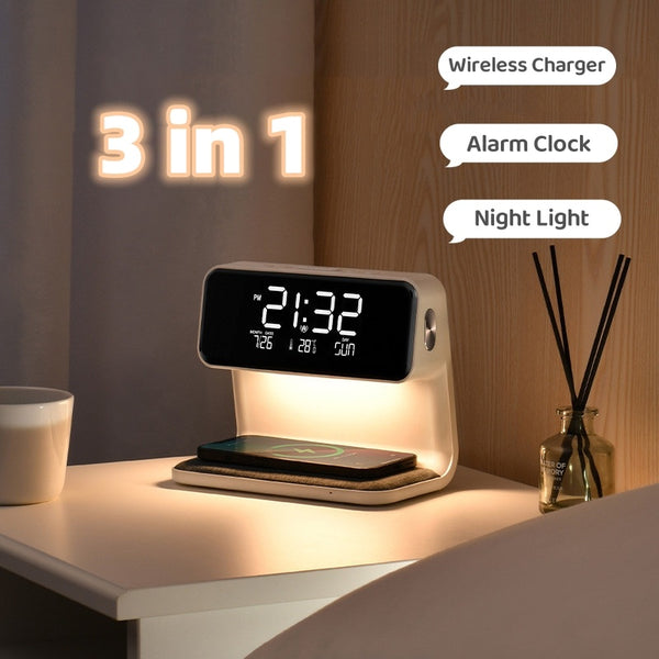 3 in 1 Bedside LCD Screen Alarm Clock